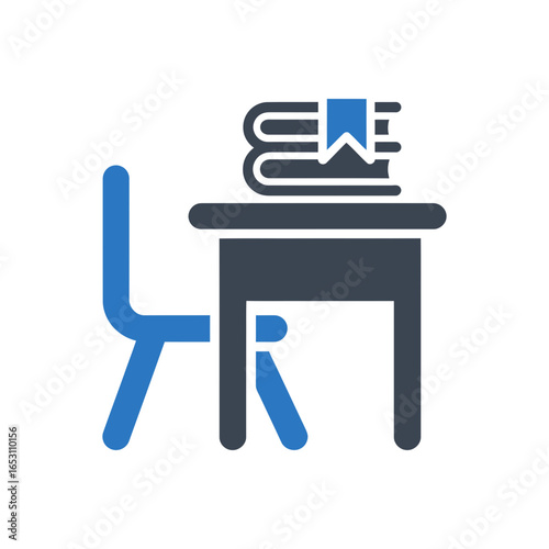 School Desk Icon with Books
