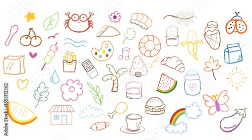 Crayon Doodle Hand Drawn Elements Set