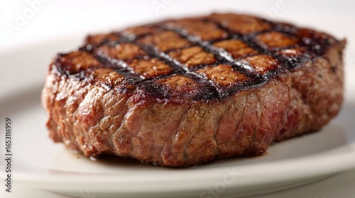 Wallpaper Mural A well-browned steak with crisp grill marks sits on a white plate, Torontodigital.ca