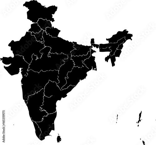 Latest & Updated maps of India 2025, with union territories Jammu & Kashmir, Ladakh and 28 states. isolated on transparent background