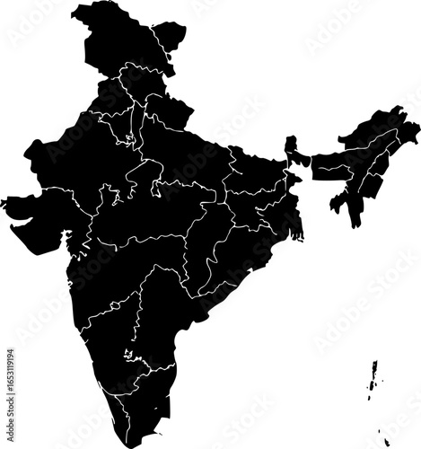 Latest & Updated maps of India 2025, with union territories Jammu & Kashmir, Ladakh and 28 states. isolated on transparent background