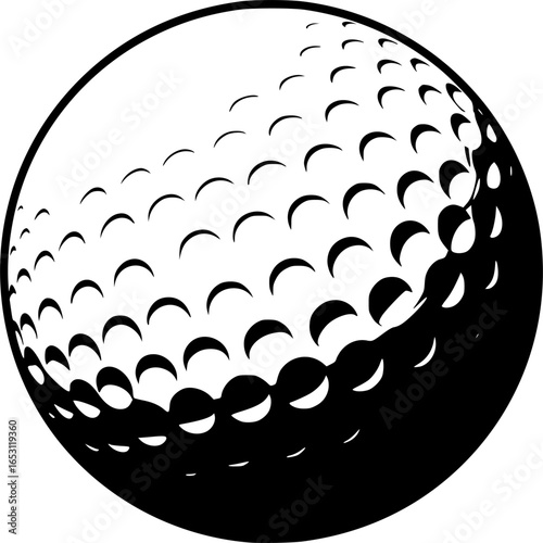 Vector Golf Ball - Black and White Close-up Icon isolated on transparent background. three-dimensional vector illustration
