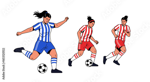 Dynamic Vector Illustration of Female Soccer Players in Action, Ideal for Sports Websites, Event Promotion, and Educational Materials.