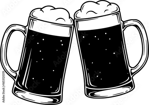 Beer mug silhouette vector, Two cheers beer mugs icon vector illustration