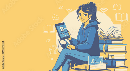Young Woman Engrossed in Digital Reading on Tablet, Embracing Modern Education and Literature for Online Courses and Educational Content.
