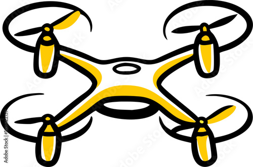 Illustration of a four propeller drone in a side view isolated on white background