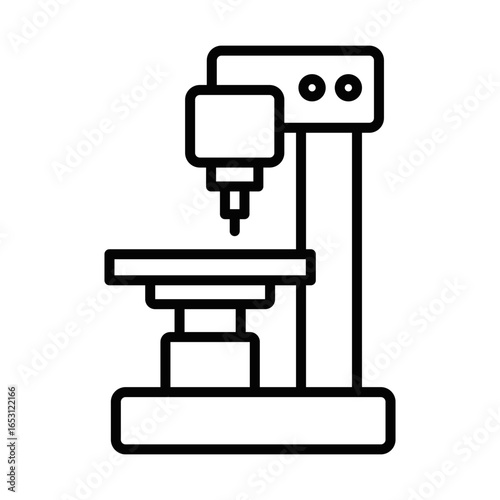A black and white drawing of a machine with a laser. The machine is used to cut materials with a laser. Editable stroke.