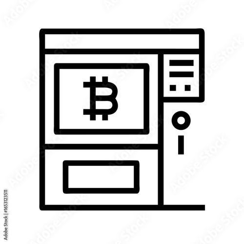 ATM Machine with Blockchain Logo Icon Design | Digital Finance Security Vector Illustration