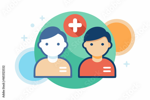 Premium friend request icon showing two user profile community social network  