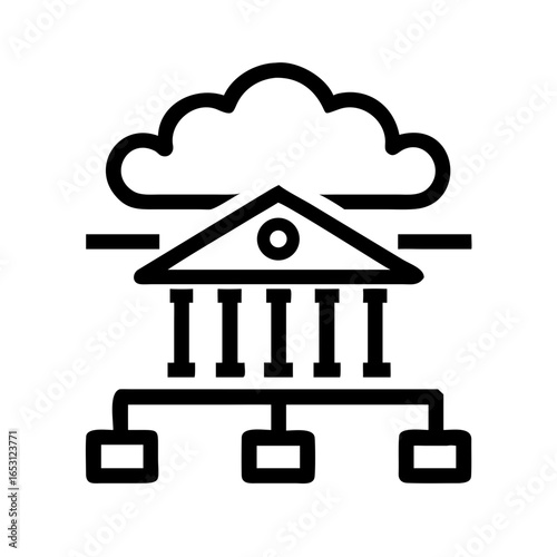Bank Building with Cloud Connection Icon Design | Online Banking Technology Vector Illustration