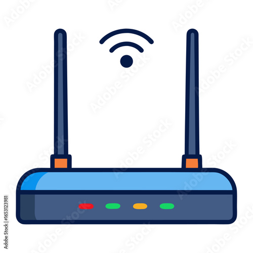 Modern wireless router with antennas isolated on white background