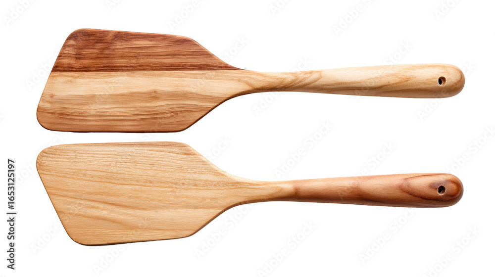 Pair of wooden spatulas on plain setting Pair of wooden spatulas on plain setting