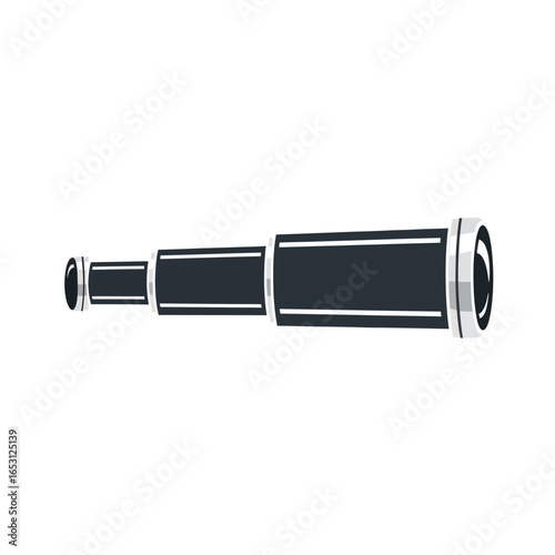 An isolated illustration of a classic black and silver monocular telescope.