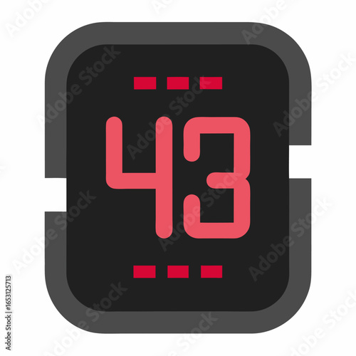 Digital watch face with glowing numbers isolated on white background