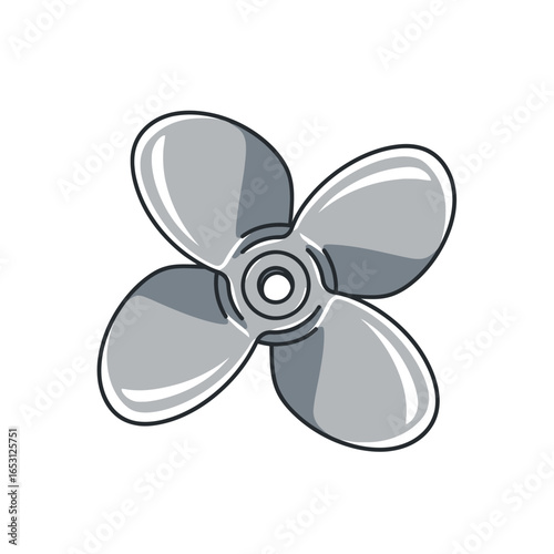 A simple gray four-bladed propeller illustration with a bold black outline on a white background.