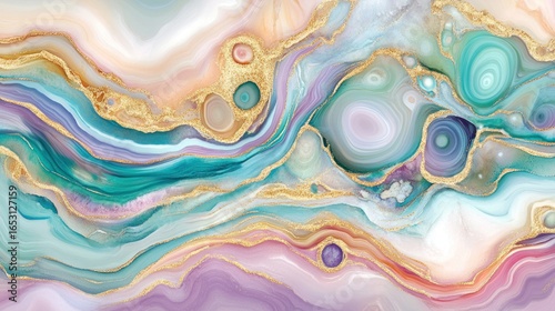 Swirling agate pattern in pastels with gold veins