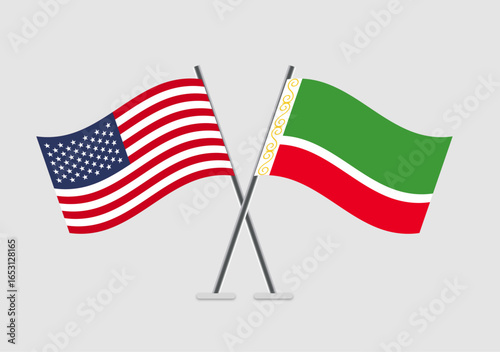 United States and Chechen Republic vector flags in neutral color scheme background