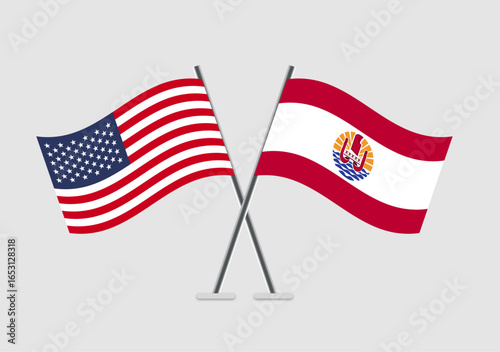 United States and French Polynesia vector flags in classic meeting symbolism