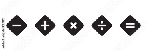 Math icon set arithmetic plus minus equals multiply and divide signs on white background. isolated vector symbols of mathematics. Calculator key icon vector. 