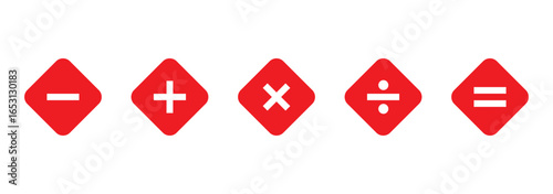 Math icon set arithmetic plus minus equals multiply and divide signs on white background. isolated vector symbols of mathematics. Calculator key icon vector. 