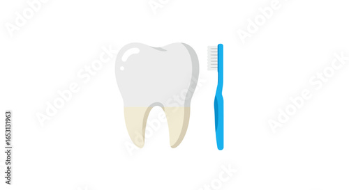 Dental care concept with a healthy tooth and a toothbrush. Vector illustration for oral hygiene, dentistry, and promoting regular teeth brushing.