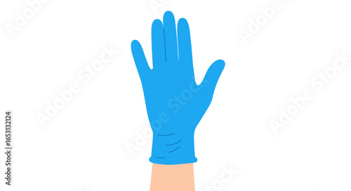 Illustration of a blue medical glove with the hand extended. Suitable for healthcare, protection, and safety.