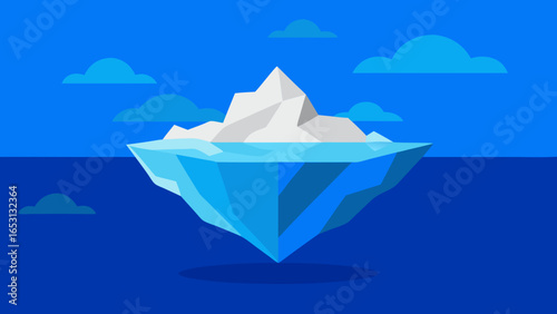 Cartoon Iceberg Floating Calm Deep Blue Arctic Ocean Scene Art Illustration