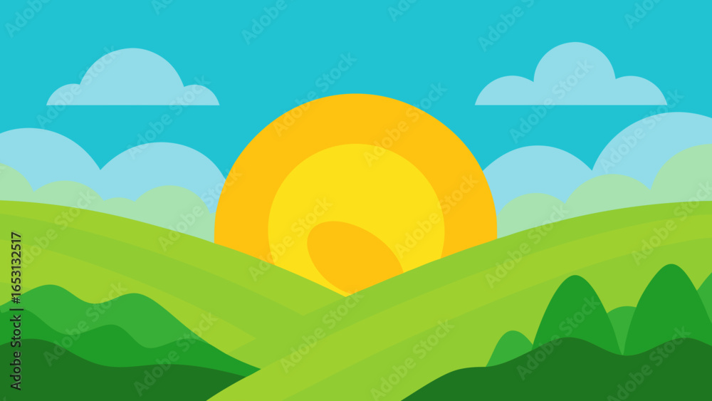 Obraz premium Cartoon Landscape Overly Bright Green Exaggerated Colors Playful Scene