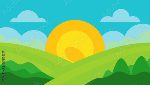 Cartoon Landscape Overly Bright Green Exaggerated Colors Playful Scene