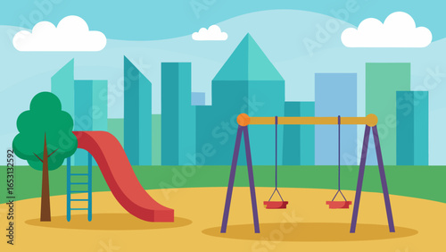 Childrens Playground Swings Slide Park Fun Outdoor Activity Play Area