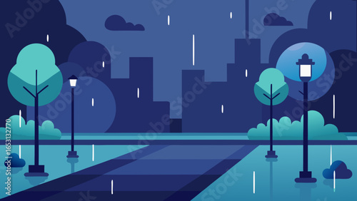 Rainy City Park Reflections Wet Trees Puddles Urban Scene Mood Atmospheric