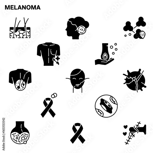 Melanoma Silhouette Icon Set – Medical Skin Cancer Awareness Vector Icons (SVG, PNG)