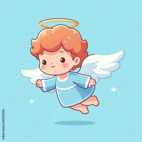 illustration of cute little angel flying on blue background