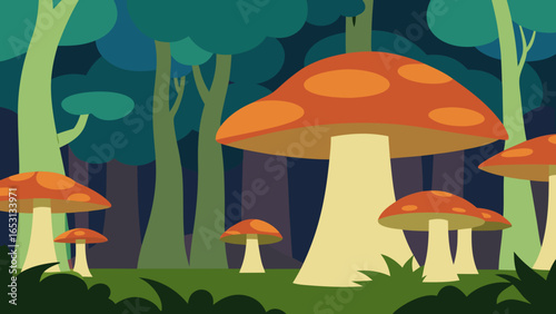 Colossal Petrified Mushrooms Forest Giant Fungi Nature Landscape Illustration