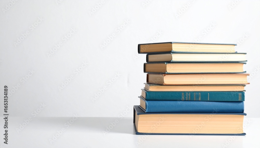 A Stack of Old Books on a White Table Against a Clean White Background A Stack of Old Books on a White Table Against a Clean White Background