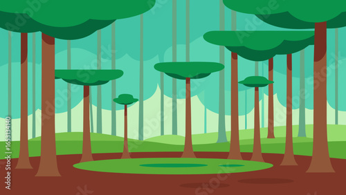 Fantasy Forest with Floating Canopies Magical Trees and Abstract Nature Landscape