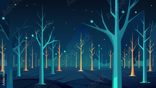 Mystical Forest Where Trees Have Glowing Orbs Instead of Leaves