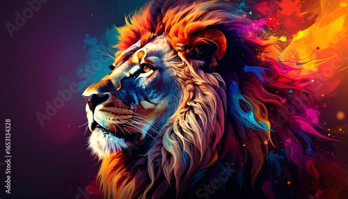 Vibrant colorful lion portrait