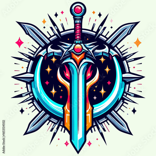 illustration of legendary sword game emblem