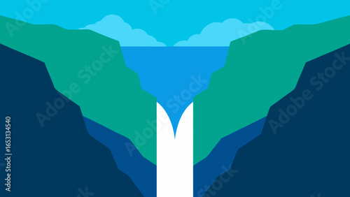 Hidden Waterfall Cascading Down Sheer Cliff in Lush Forest