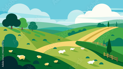 Charming English Countryside Landscape with Hedgerows Green Fields