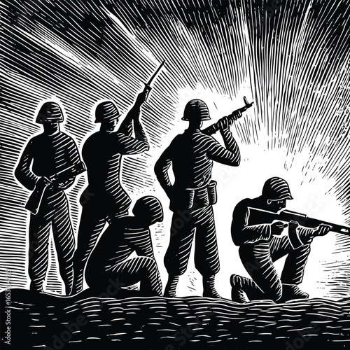 Modern soldiers in tactical gear with assault rifles