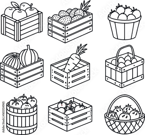 set of fruits busket