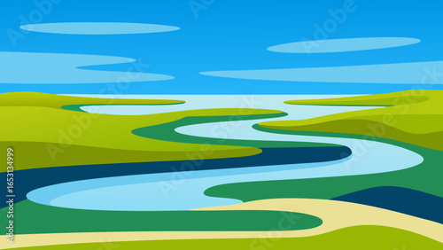 Serene Landscape of Salt Marshes with Winding Tidal Creeks
