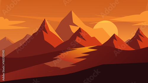 Dramatic Landscape with Long Shadows Cast by Mountains