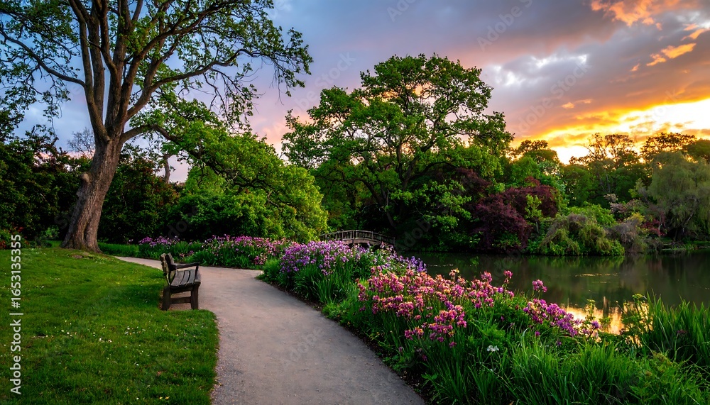 Naklejka premium A serene park path at sunset