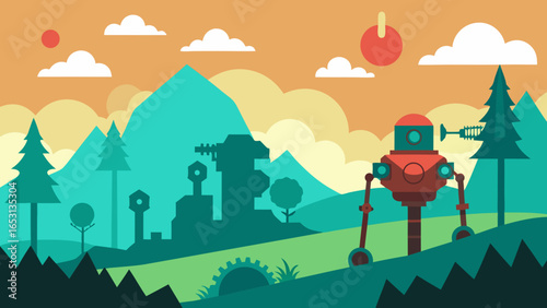 Futuristic Landscape with Mechanical Flora and Fauna Robotic Nature