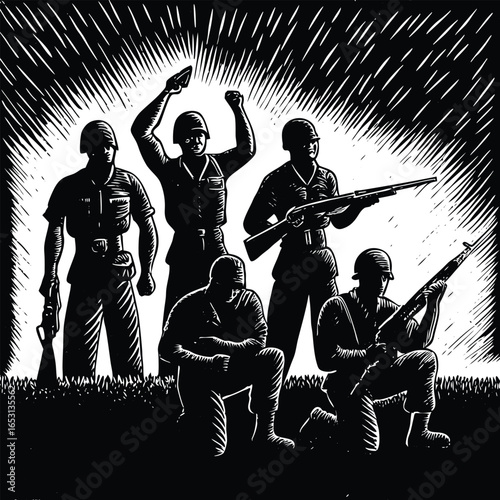 Modern soldiers in tactical gear with assault rifles