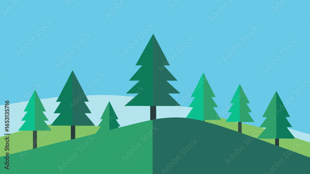 Obraz premium Minimalist Forest Scene with Simple Triangular Trees Woodland Art