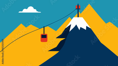A Mountain Landscape with a Cable Car Ascending to the Summit
